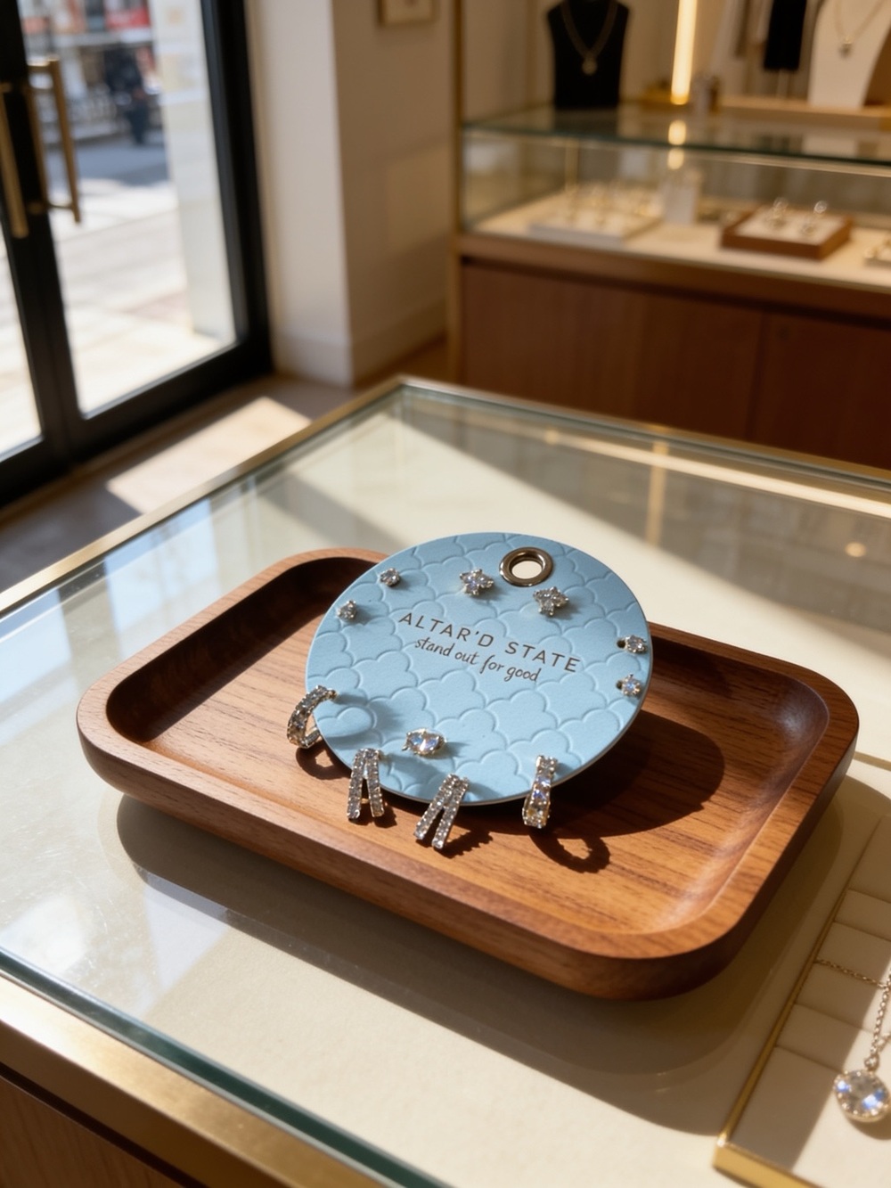 Altar'd State Sky Blue Earring Card with Crystal Studs
